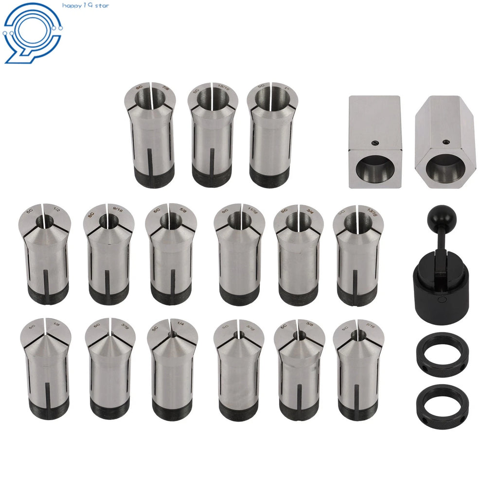Set of 5 Hex/Square Blocks & 15 Collets for Machining