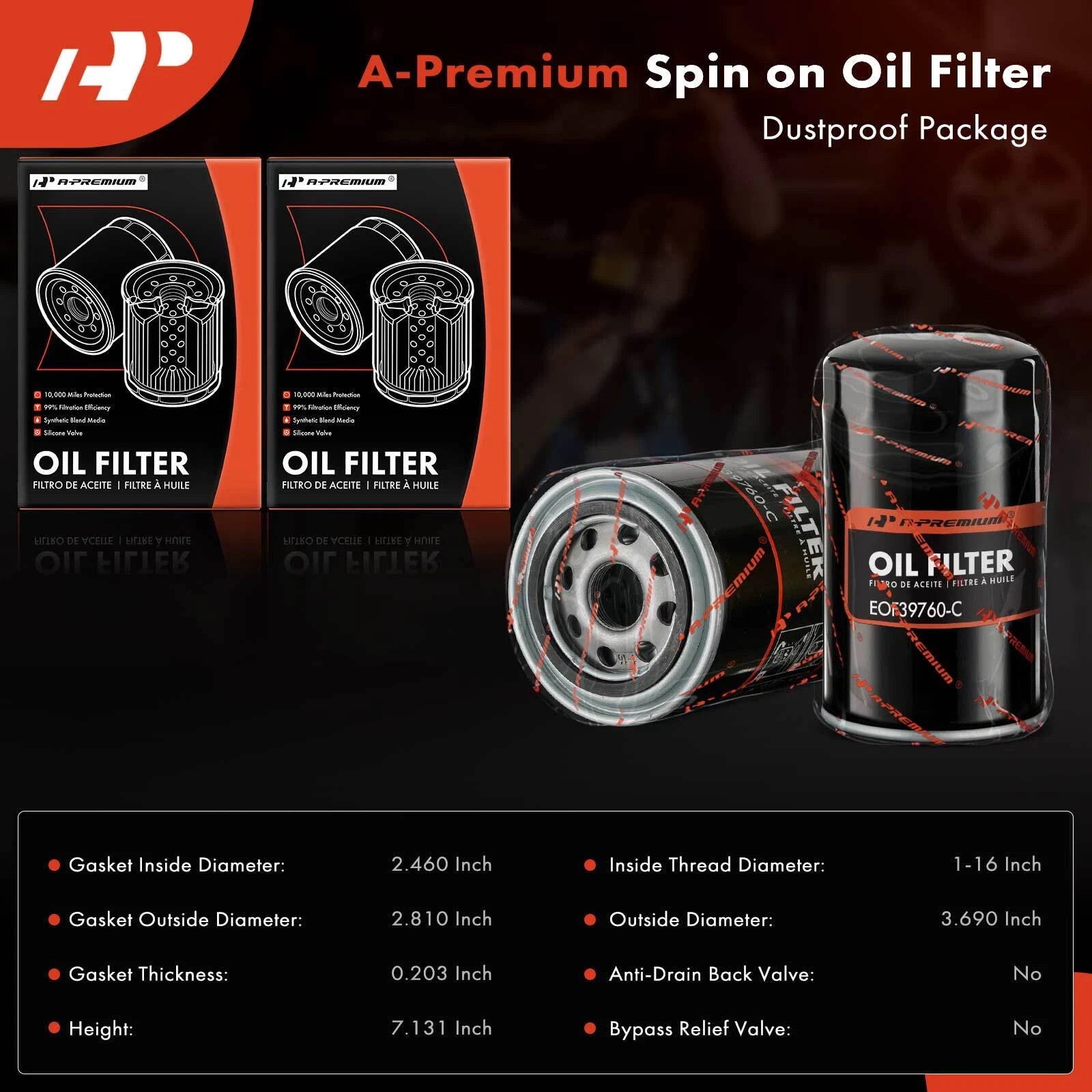 2X Engine Oil Filter for Ford F-600 (1992–1994) Ram 2500 3500 (2011–2023)