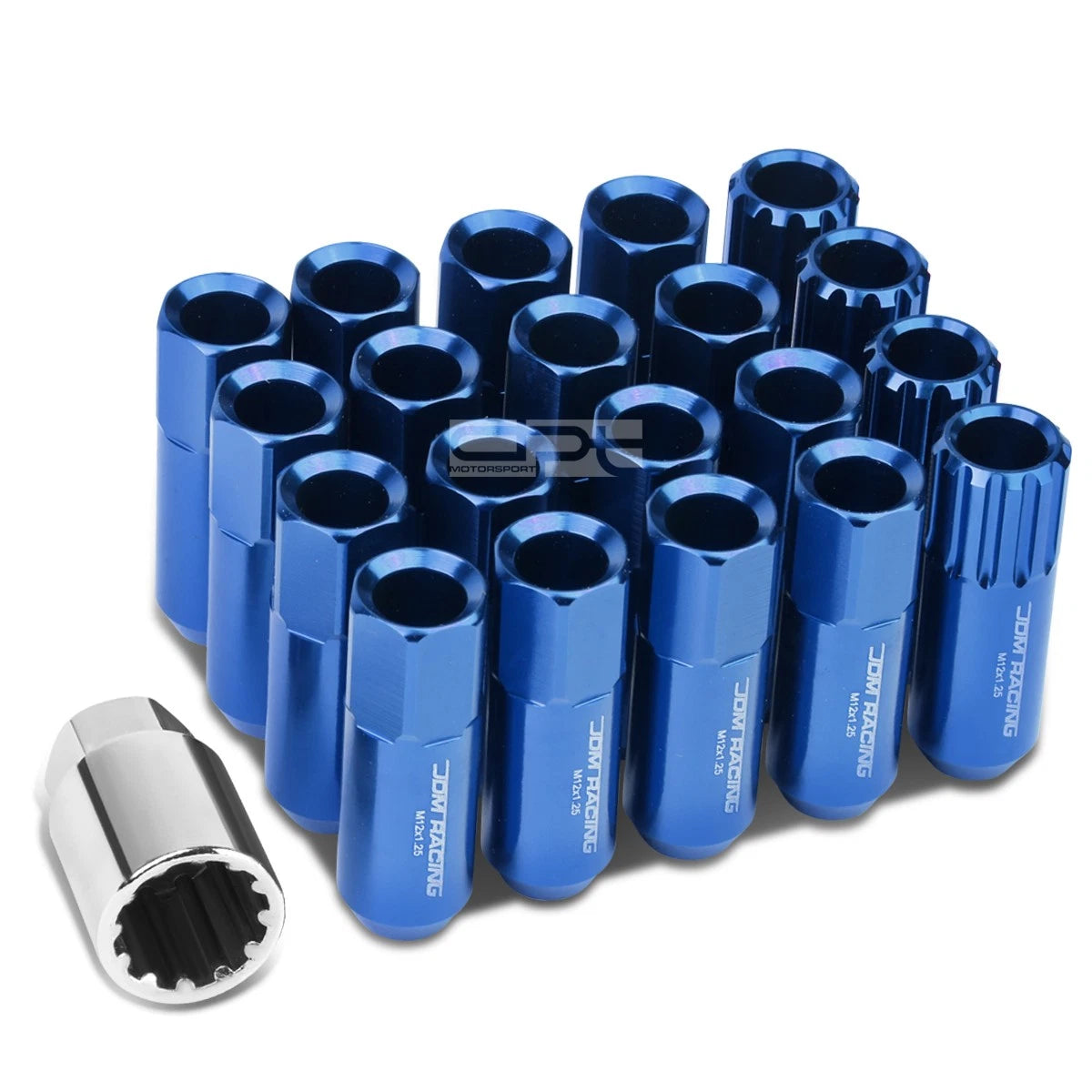 Open-End Aluminum Blue Lug Nuts + Adapter M12x1.25 for Universal (16)