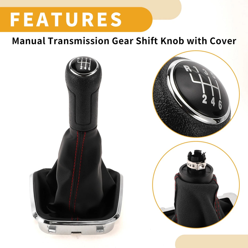 6 Speed Gear Shifter Knob with Cover for Volkswagen Polo (2014–2017) Faux Leather
