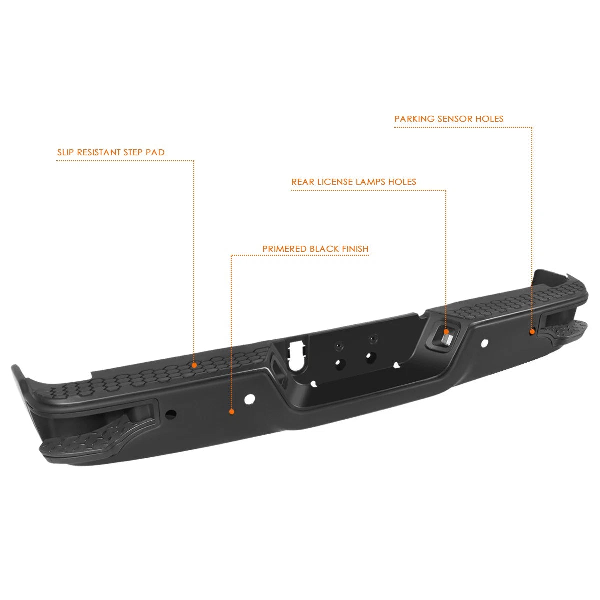 Rear Step Bumper for Dodge RAM 1500 (2009–2023) - Black, W Sensor Holes