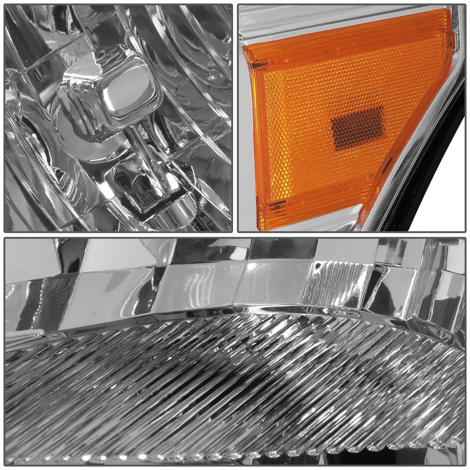 Pair of Chrome Housing Amber Corner Headlights for Ford Super Duty (2011–2016)