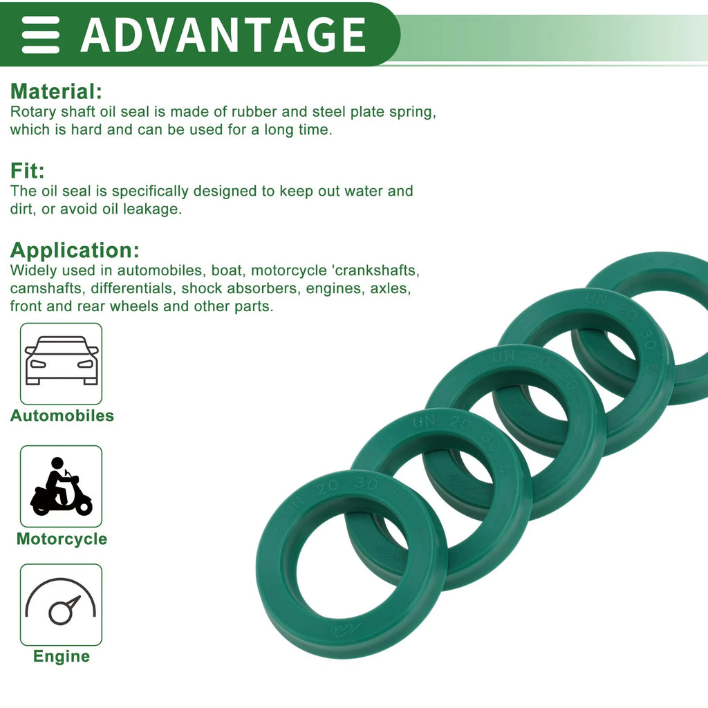 Set of 5 Oil Seal Rotary Shaft Seal 20x30x5mm High Pressure Green