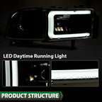 Clear Corner Black LED DRL Headlights for Dodge Ram 1500 2500 3500 (1994–2002)
