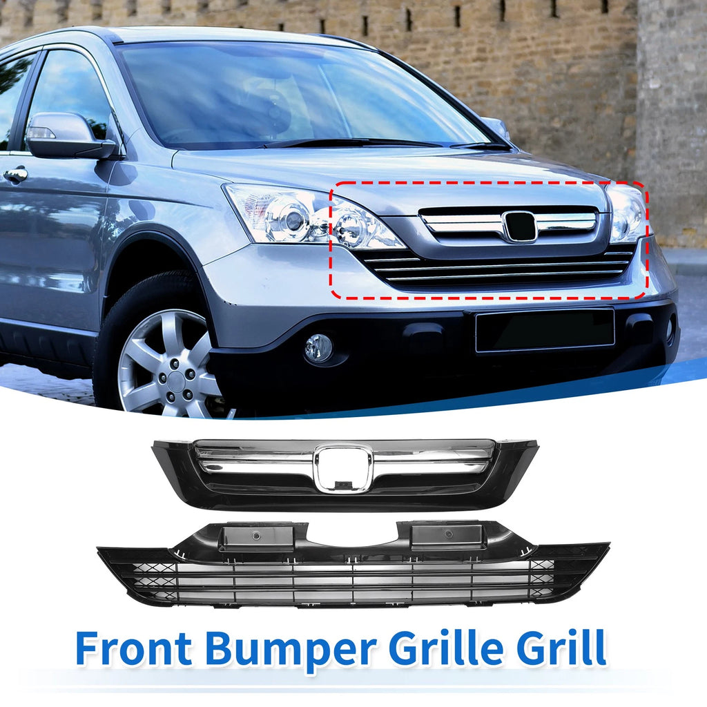 Front Bumper Grille for Honda CR-V (2007–2009) Chrome Black 1 Set