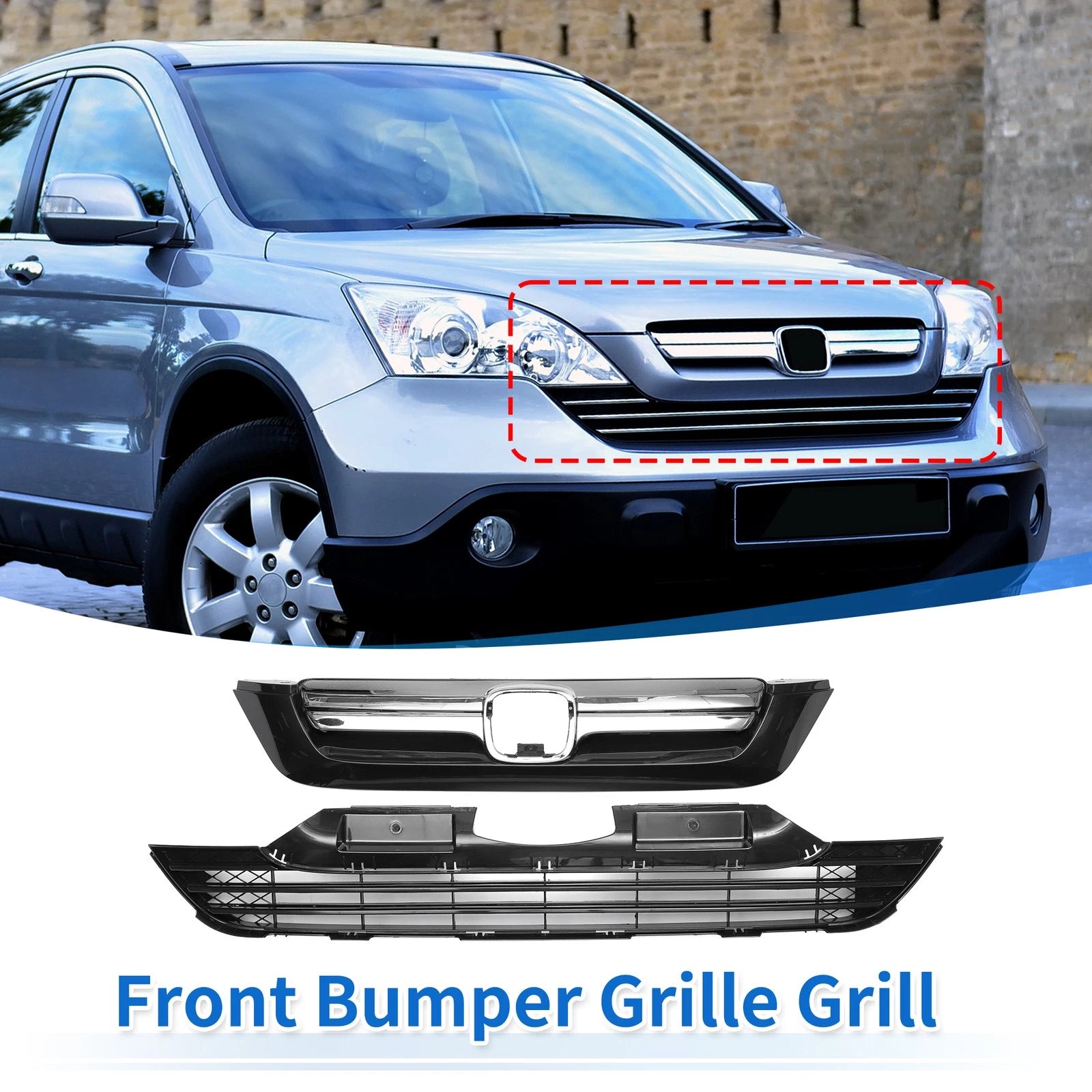 Front Bumper Grille for Honda CR-V (2007–2009) Chrome Black 1 Set