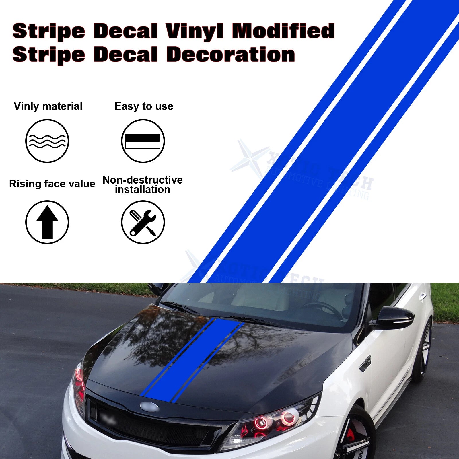 Blue KK Vinyl Front Hood Bumper Fender Trunk Stripe Stickers Decal (2010-2016)