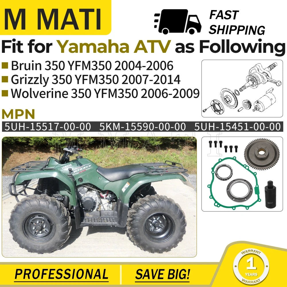 Flywheel Puller Starter Clutch Gear Gasket Kit for Yamaha Wolverine 350 (2006–2009)
