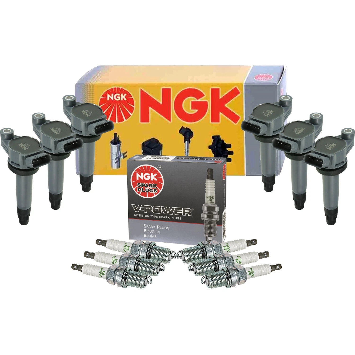 Set of 6 NGK Ignition Coils & V-Power Spark Plugs for Lexus Toyota 3.3L V6 (2002–2006)
