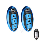 2x Blue TPU Leather Fob Shell Case for Nissan Rogue Pathfinder (2013–2025)