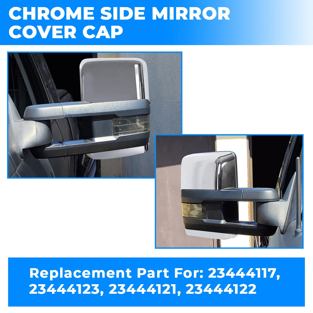 Pair Chrome Tow Mirror Cap Covers for Chevy Silverado GMC Sierra (2014–2019)