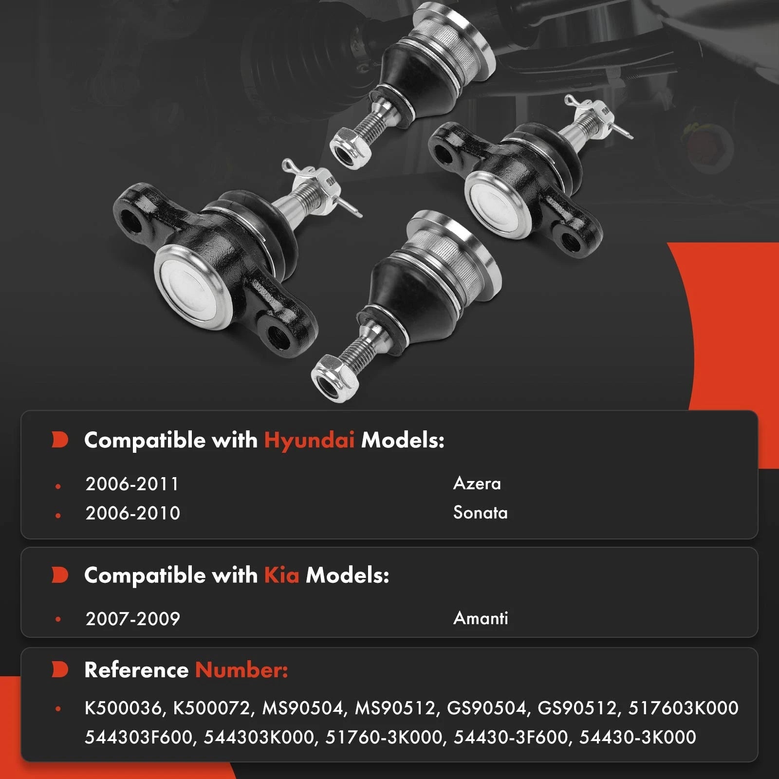 Set of 4 Front Lower & Upper Ball Joints for Hyundai Sonata (2006–2010)