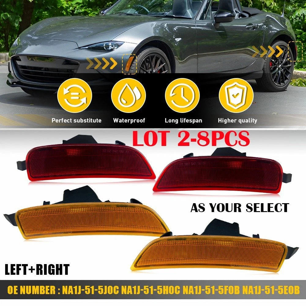 Set of 8 Amber & Red Marker Light Housings for Mazda Miata MX-5 (2016–2023)