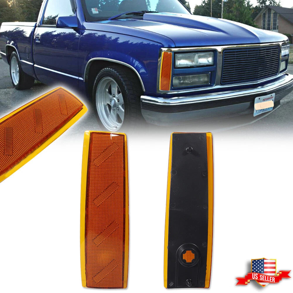 2X Amber Lens Front Side Marker Lights for GMC C1500 C2500 C3500 (1988–1993)
