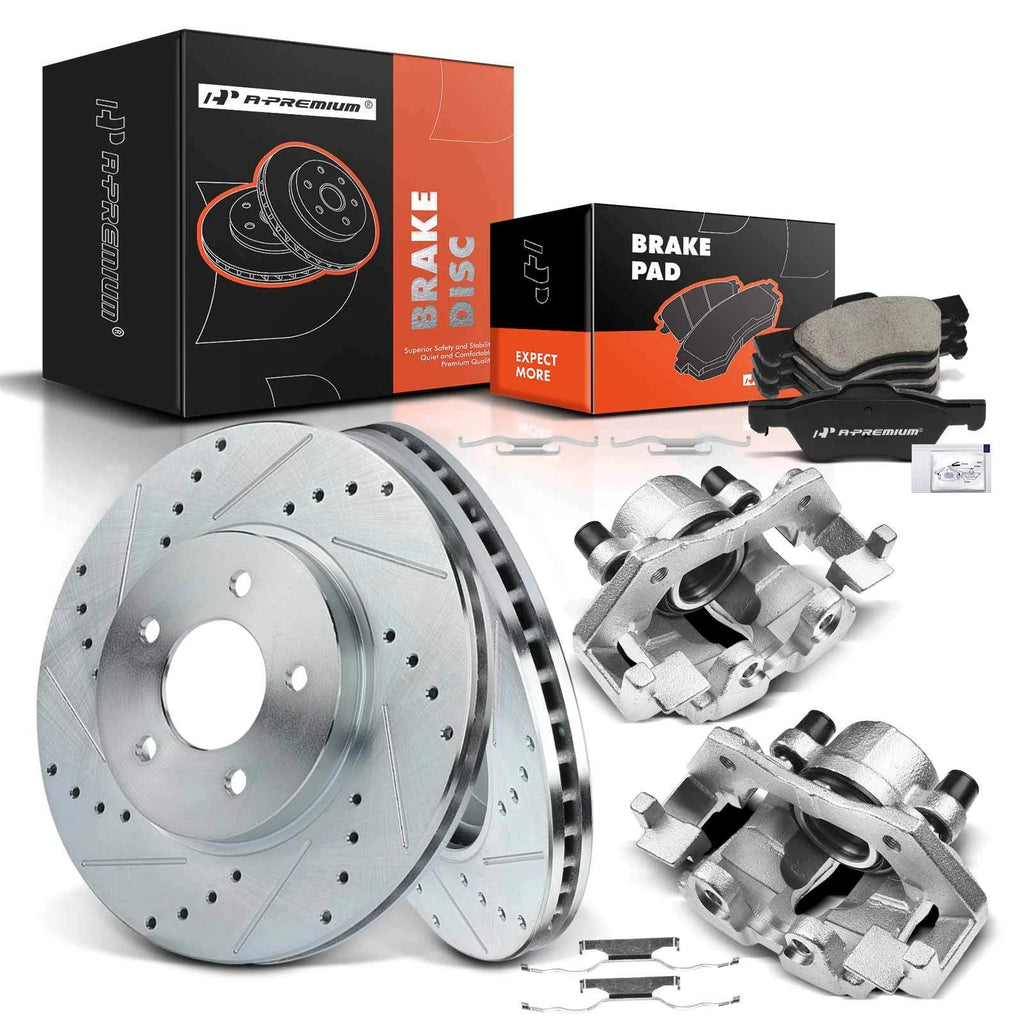 Set of 8 Front Drilled Brake Rotors, Pads & Calipers for Ford Escape (2001–2012)