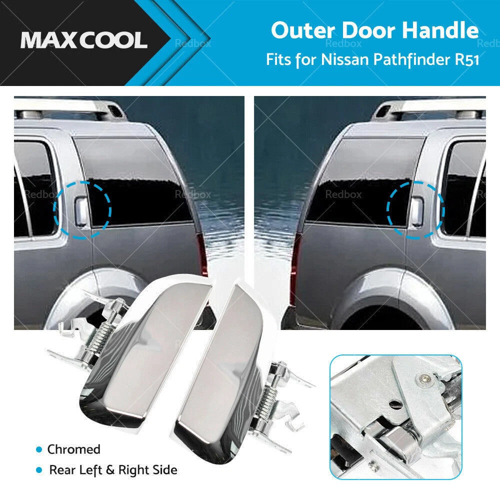 Chrome Rear Outer Door Handle LH+RH Pair for Nissan Pathfinder (2005–2012)