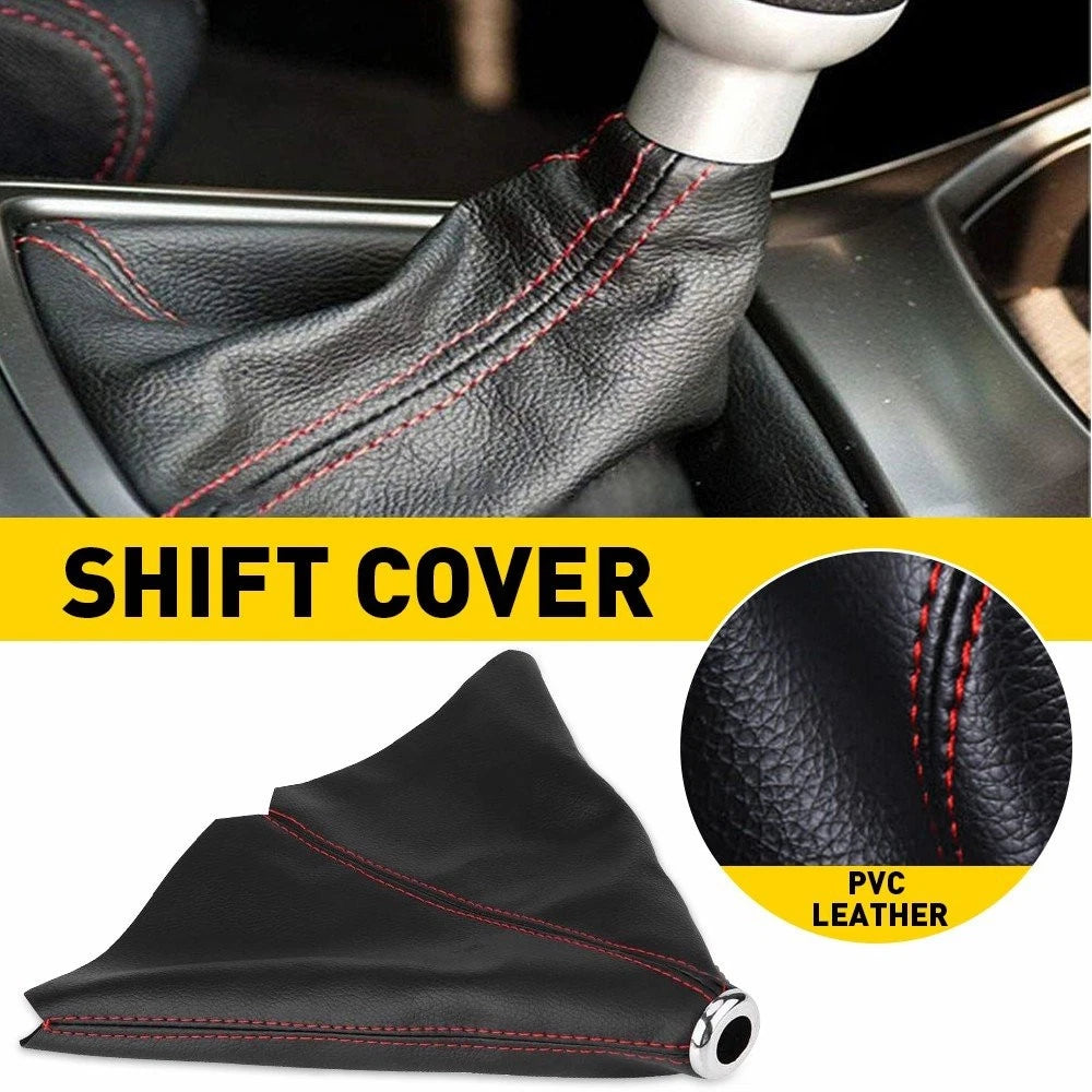 Shift Knob Shifter Boot Cover for Black Red Stitches PVC Leather