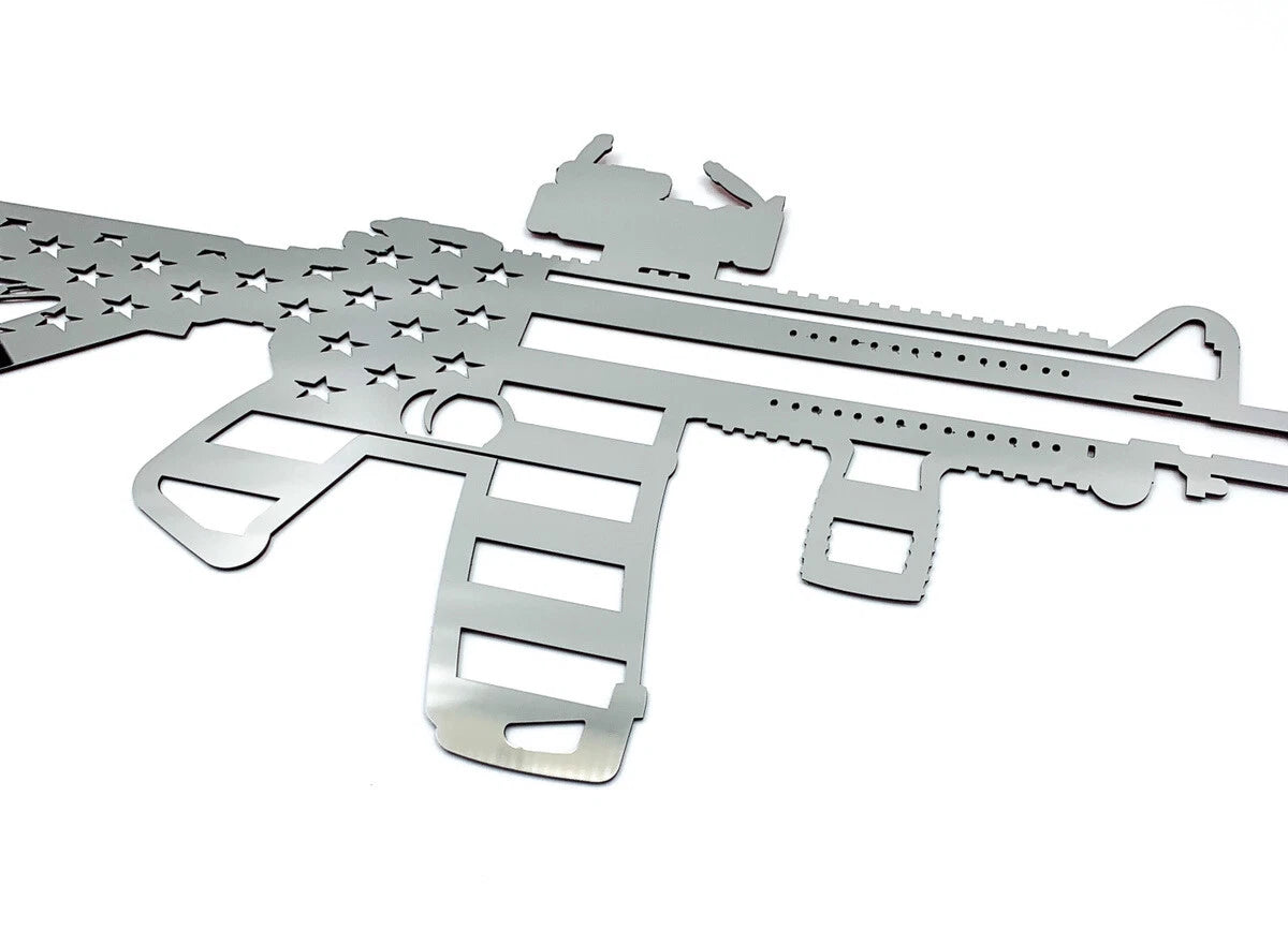 Laser Cut American Flag Emblem Decal for AR15 Rifle Polished Stainless Steel