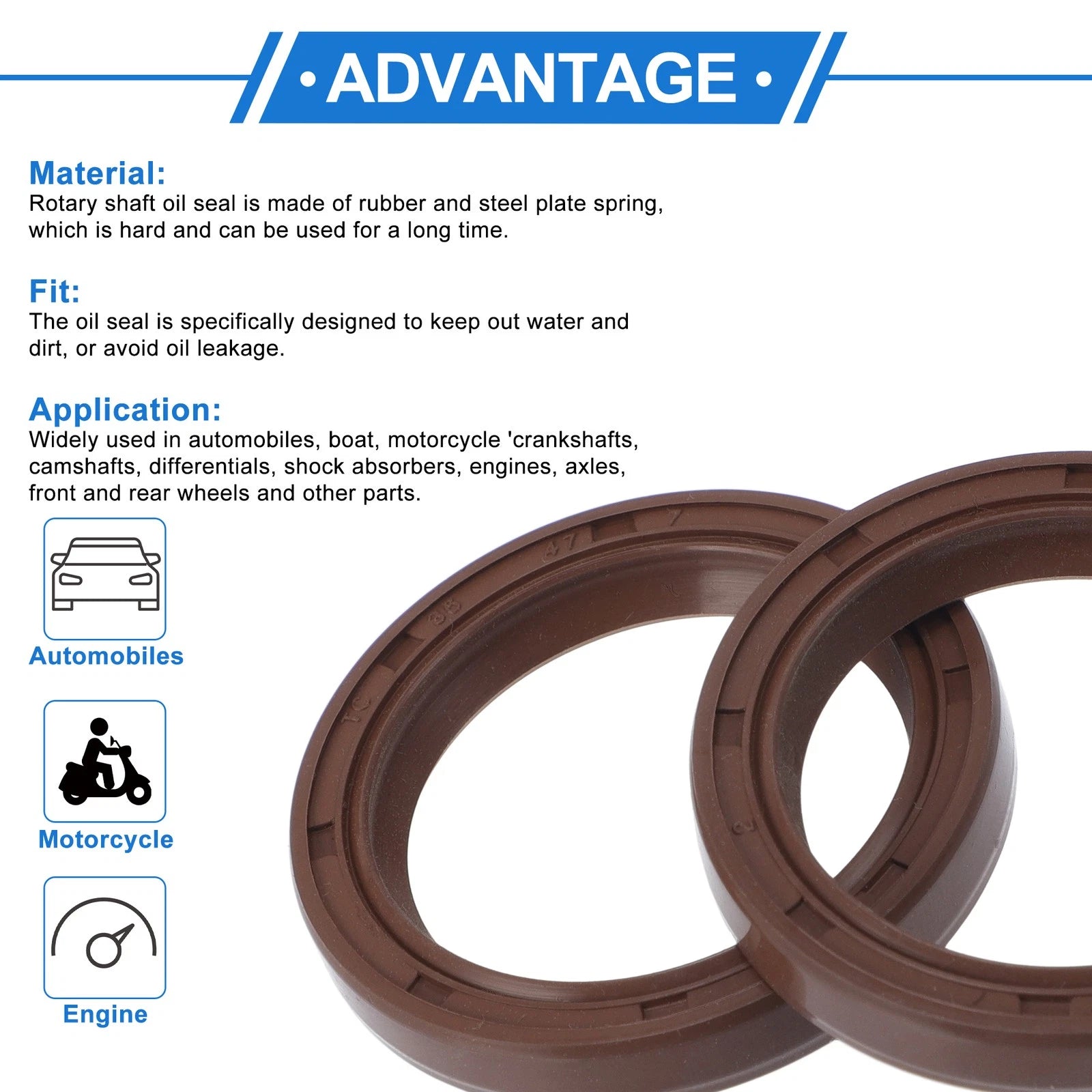 2X Oil Seal Rotary Shaft Seal for Various Models (36x47x7mm) FKM Rubber