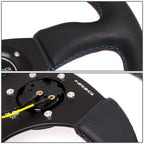 NRG 35cm 2.5" Deep Leather Steering Wheel + Horn Button for Universal Fit (2010–2023)