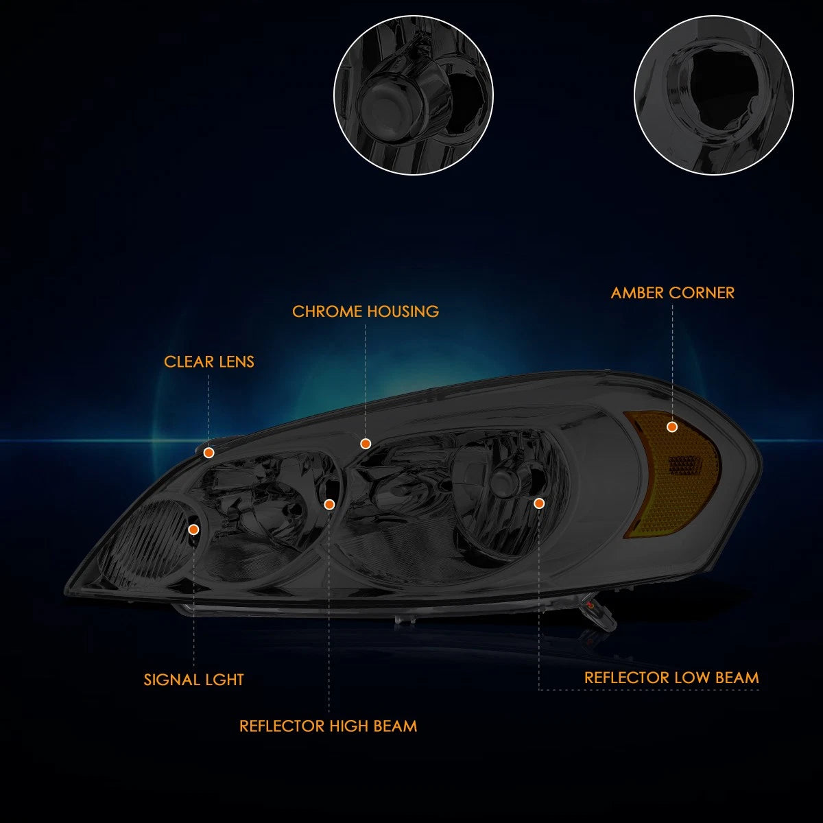 Factory Style Headlights Smoked/Amber for Chevy Impala Limited Monte Carlo (2006–2016)