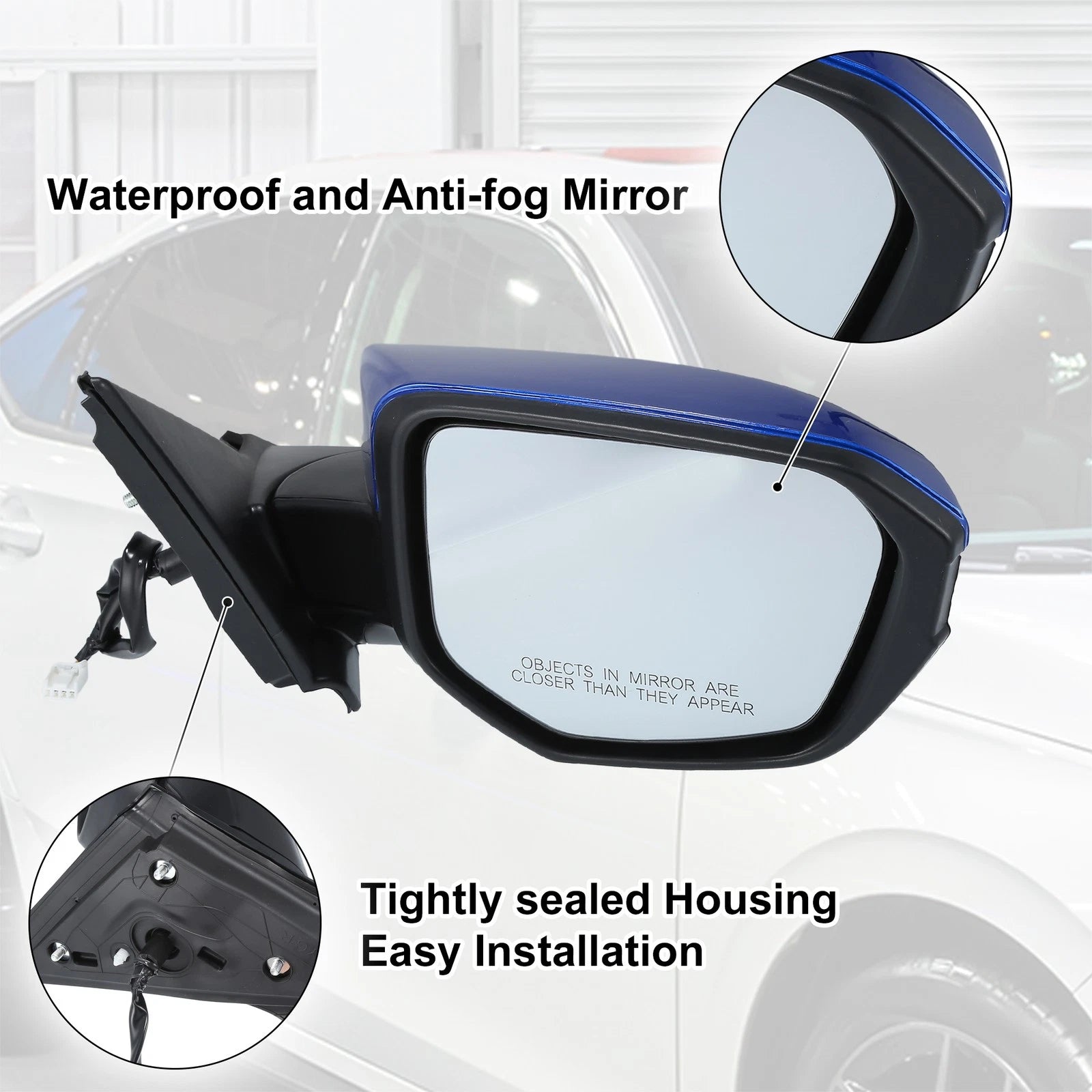 3 Pin Right Side Exterior Door Mirror Assembly for Honda Civic (2016–2021)