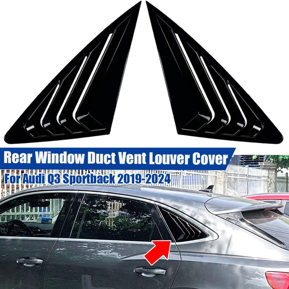 Rear Window Quarter Vent Louver Covers Gloss Black for Audi Q3 Sportback (2019–2024)