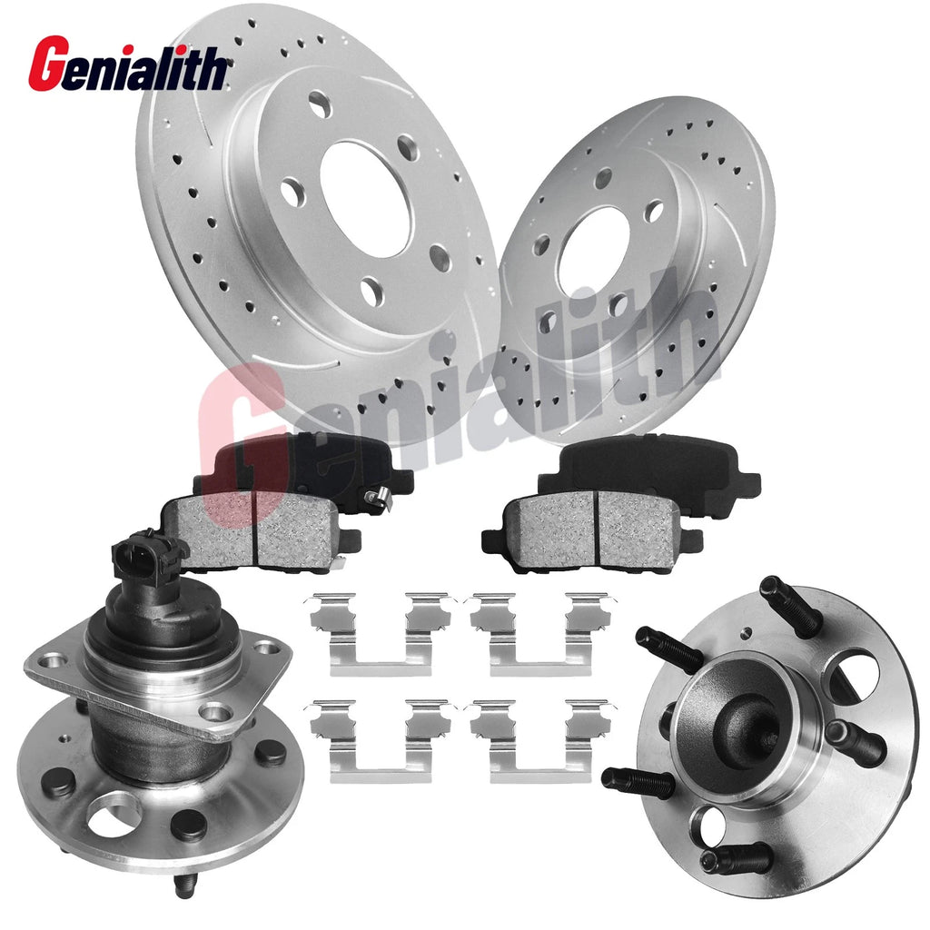 Drilled Rotor & Brake Pad Set + Wheel Hub Bearing for Chevrolet Buick Pontiac