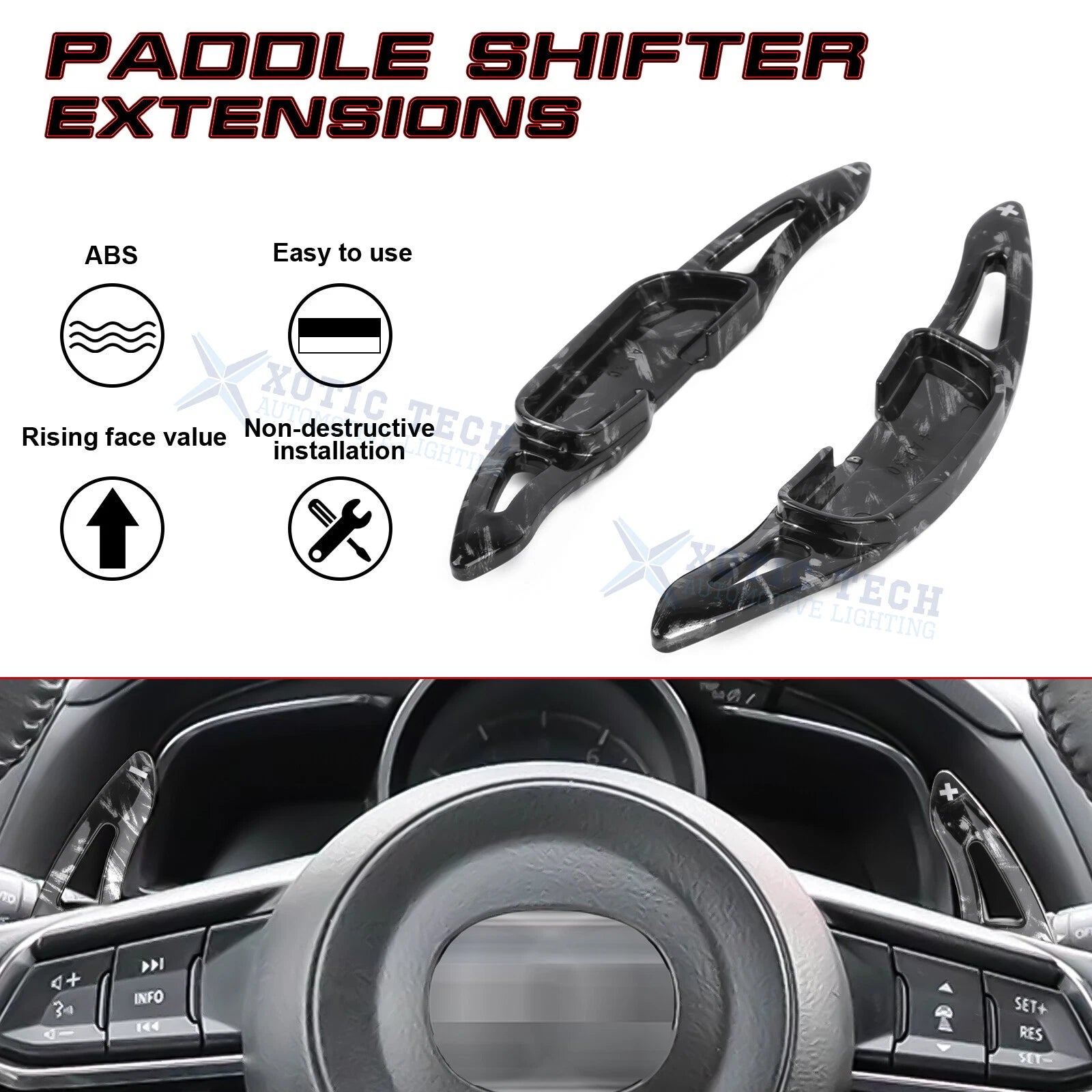 Black Forged Pattern Paddle Extended Shifter Trim for Mazda (2014-2021)