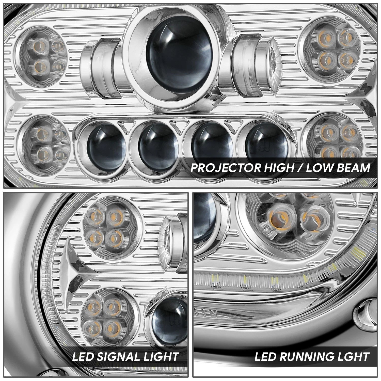 Chrome Amber Halo Ring LED Dual Projector Headlight for Peterbilt 359 (1967–1987)