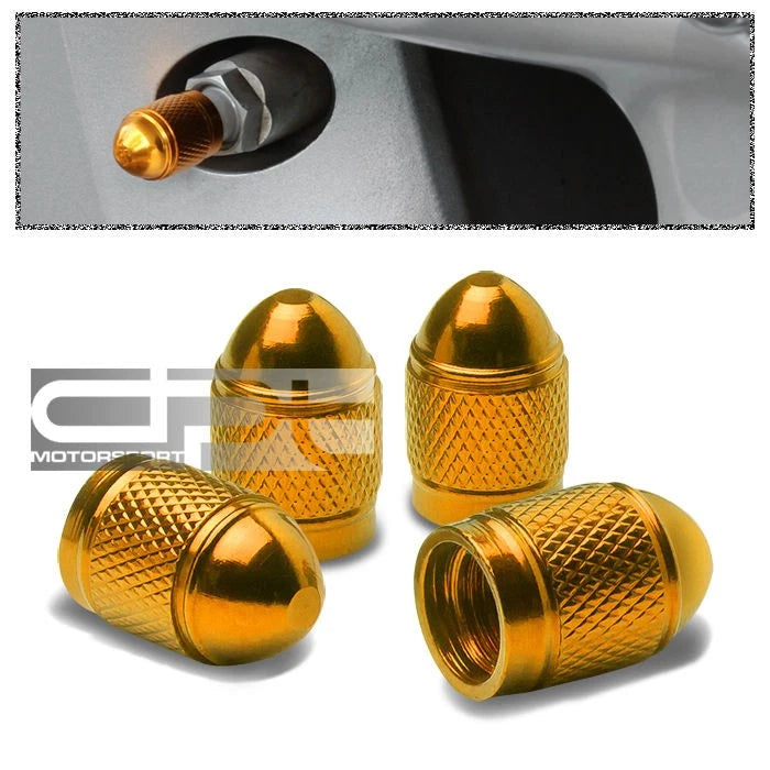Set of 4 Aluminum Bullet Style Tire Rim Valve Stem Caps Gold for Universal