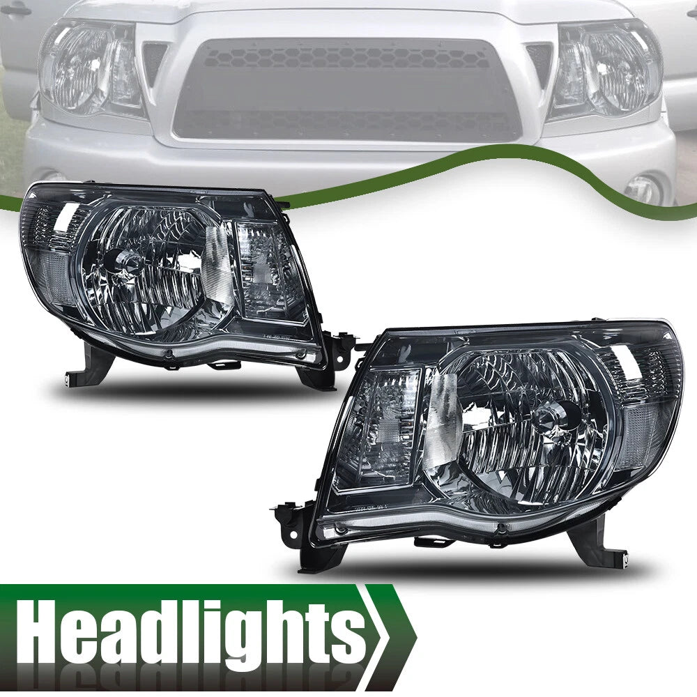 Set of 2 Smoke Lens Chrome Headlights for Toyota Tacoma (2005–2011)