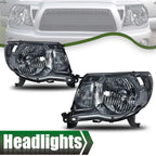 Set of 2 Smoke Lens Chrome Headlights for Toyota Tacoma (2005–2011)