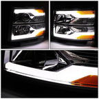 Dual LED Tube Projector Headlight for Silverado (2007–2014) + Tool Box Chrome Amber
