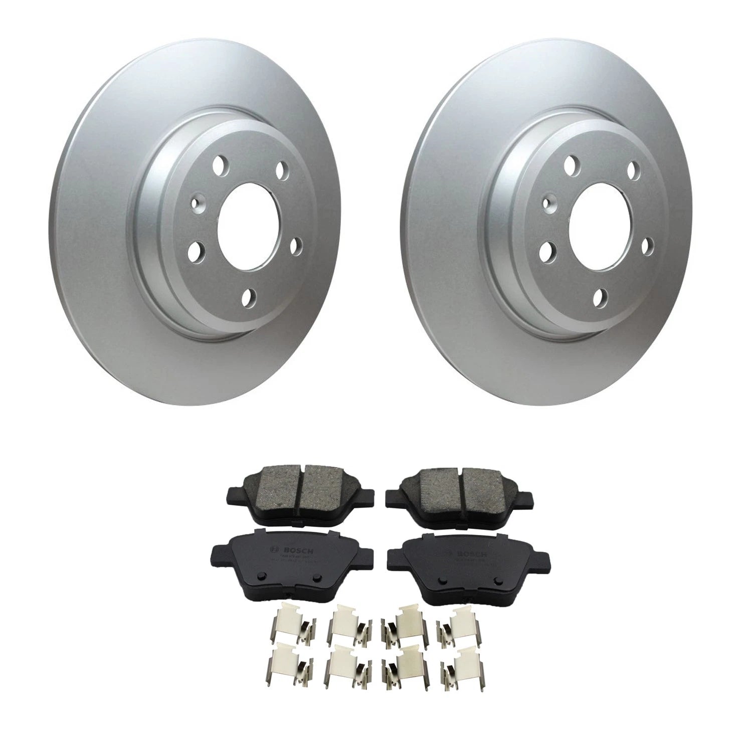 Set of 2 Hella Rear Rotors & Bosch QuietCast Ceramic Brake Pads for Audi A4 (2002–2008)