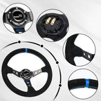 14" Suede Leather Deep Dish Racing Steering Wheel with Quick Release Kit