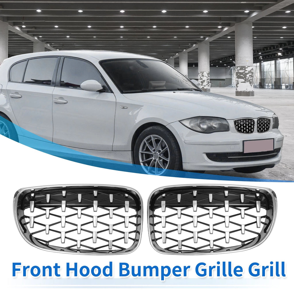 Set of 2 Front Hood Bumper Grilles for BMW 128i 135i 135is (E87) Silver Tone