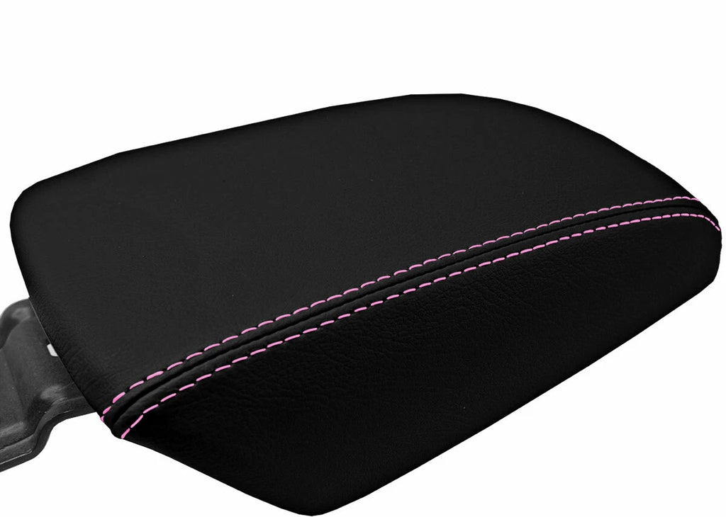 Leather Console Lid Armrest Cover for Ford Focus (2012–2018) Black Pink Stitch