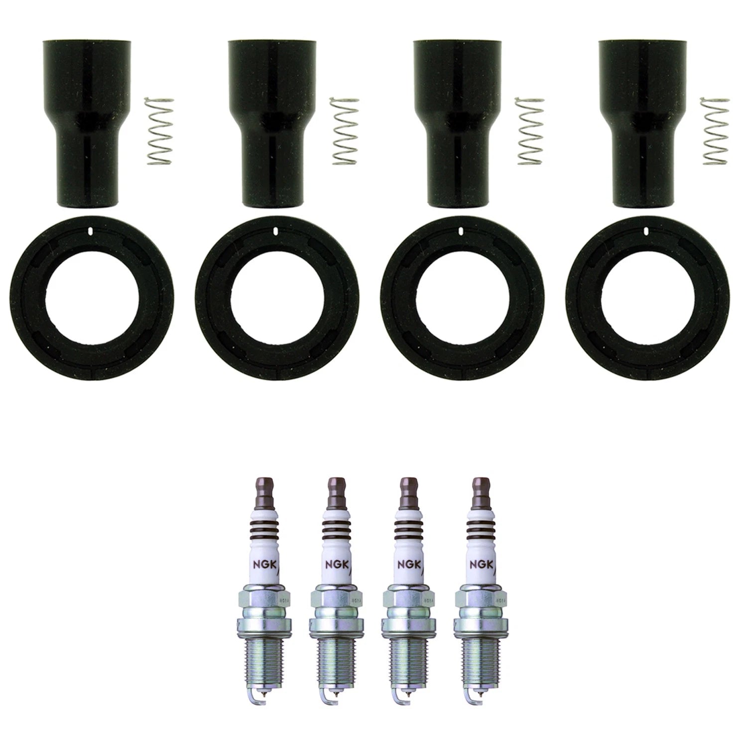 Set of 4 NGK Iridium IX Spark Plugs & Coil Boots for Toyota Solara, Scion xB (2000–2006)