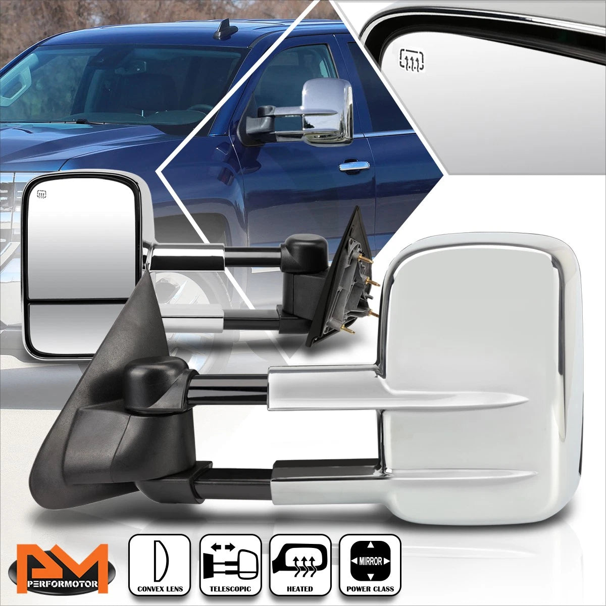 Set of 2 Power Heated Chrome Side Towing Mirrors for Chevy Silverado/GMC Sierra (2014–2020)