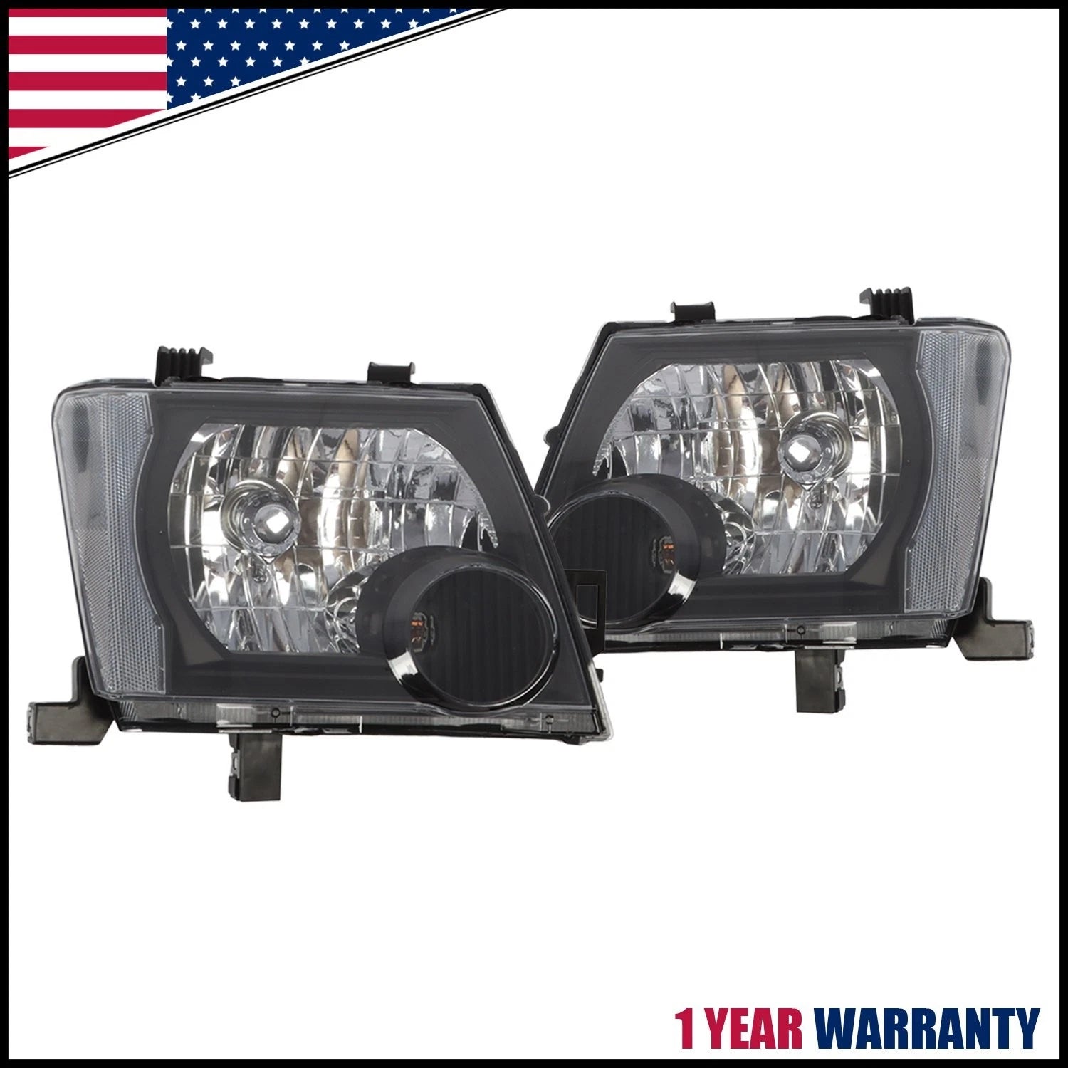 Pair of Halogen Headlights for Nissan Xterra (2005–2015) Black Housing