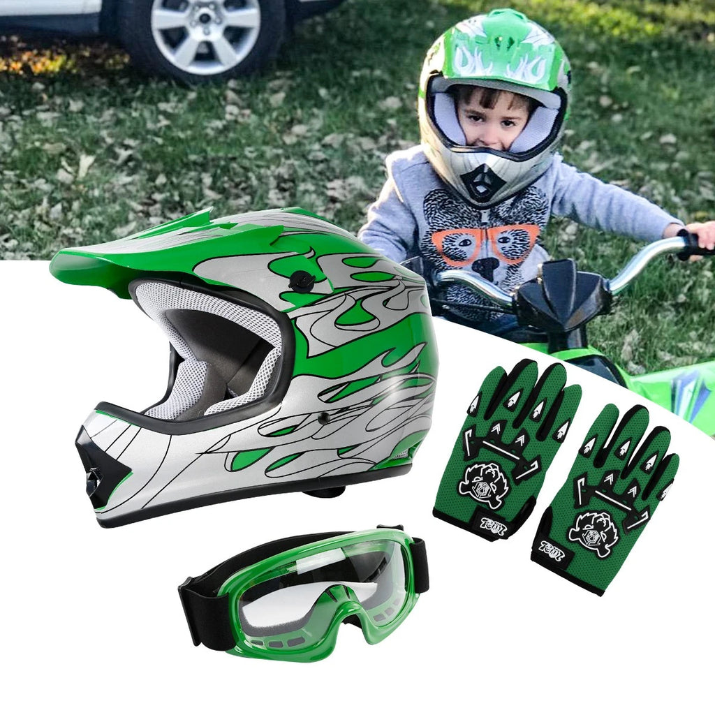 Youth ATV Motocross Helmet with Goggles & Gloves for Kids (S/M/L/XL)