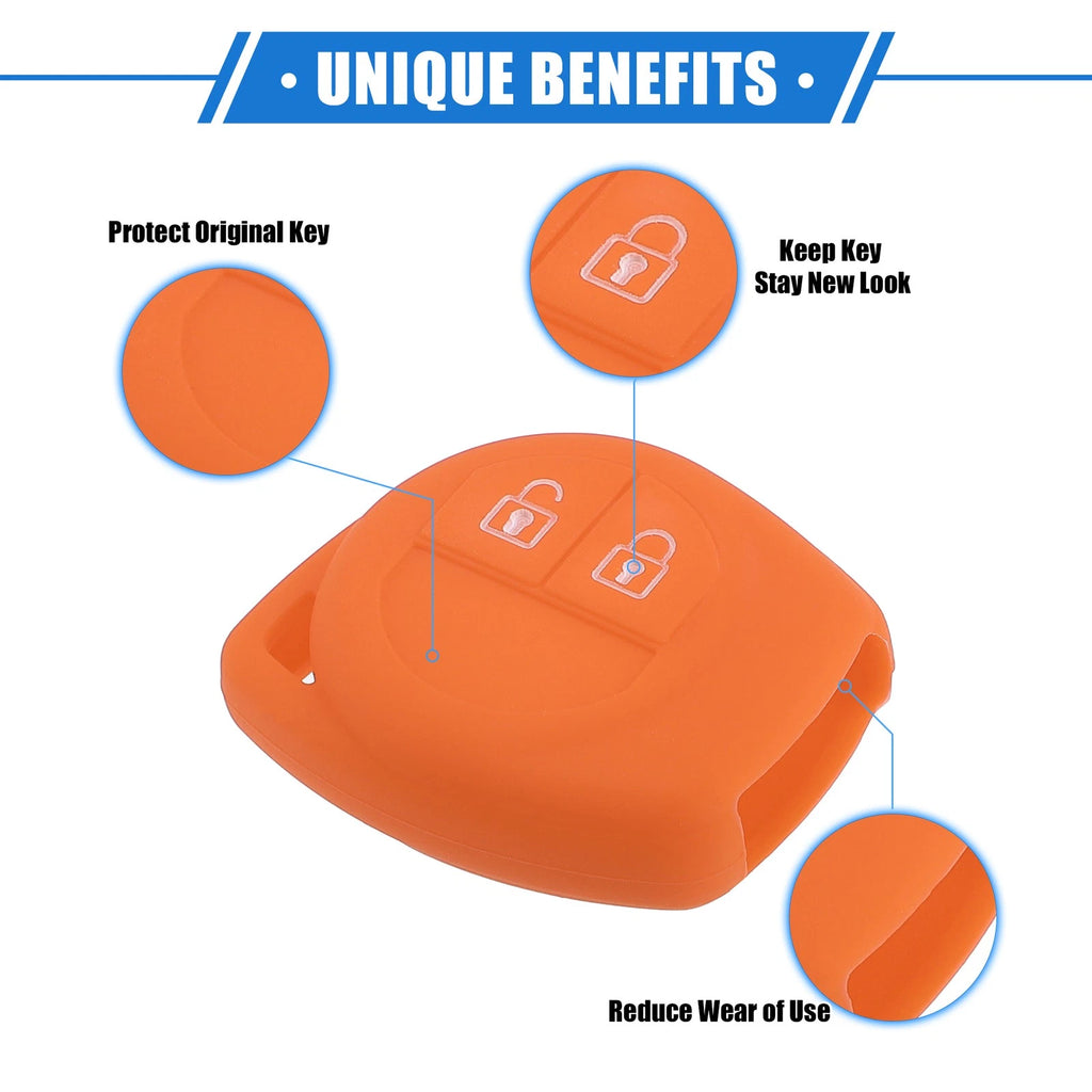 2X Key Fob Case Protector for Suzuki (2 Button, Silicone, Orange)