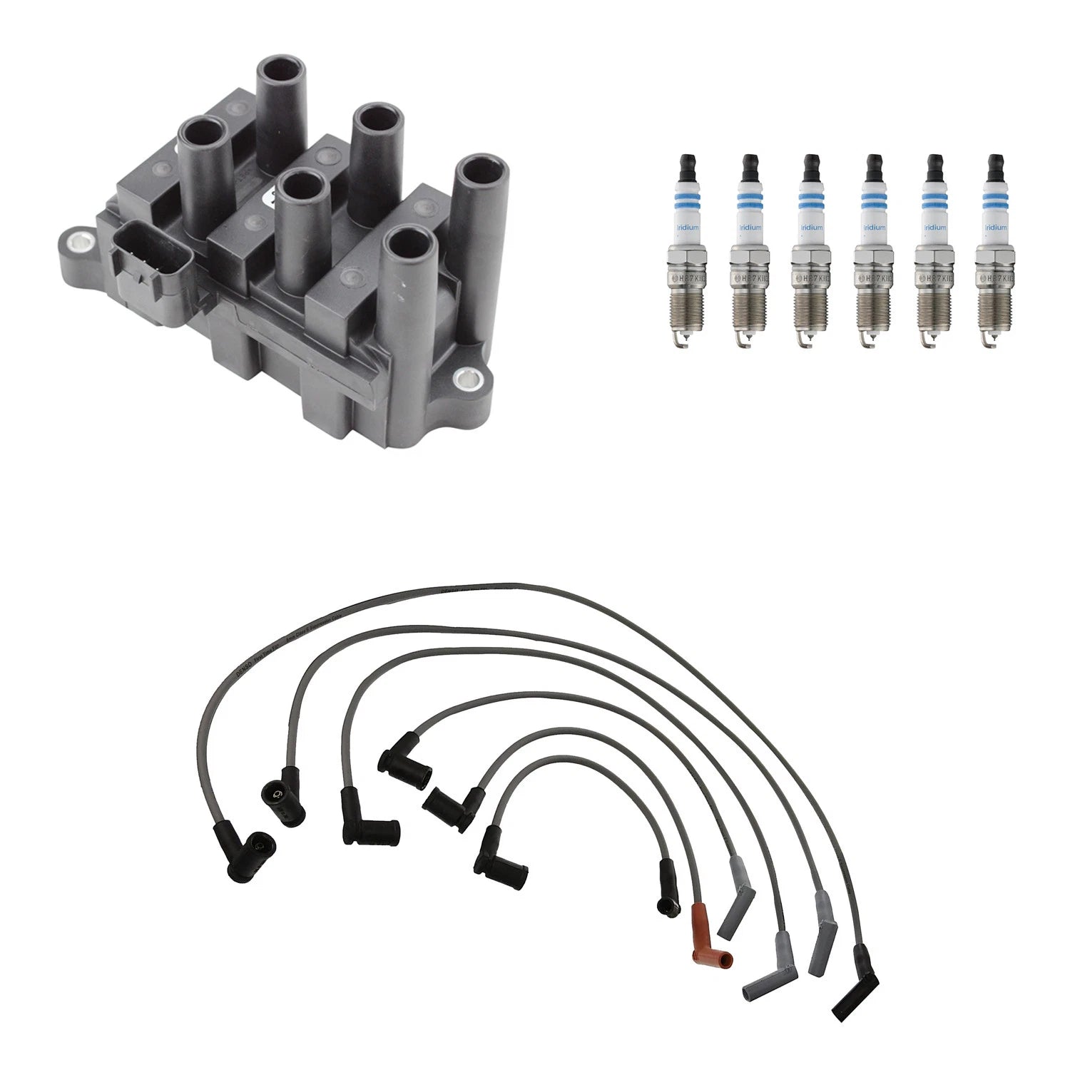 Set of 6 Bosch Iridium Spark Plugs & Denso Ignition Coil Wires for Ranger 3.0 V6