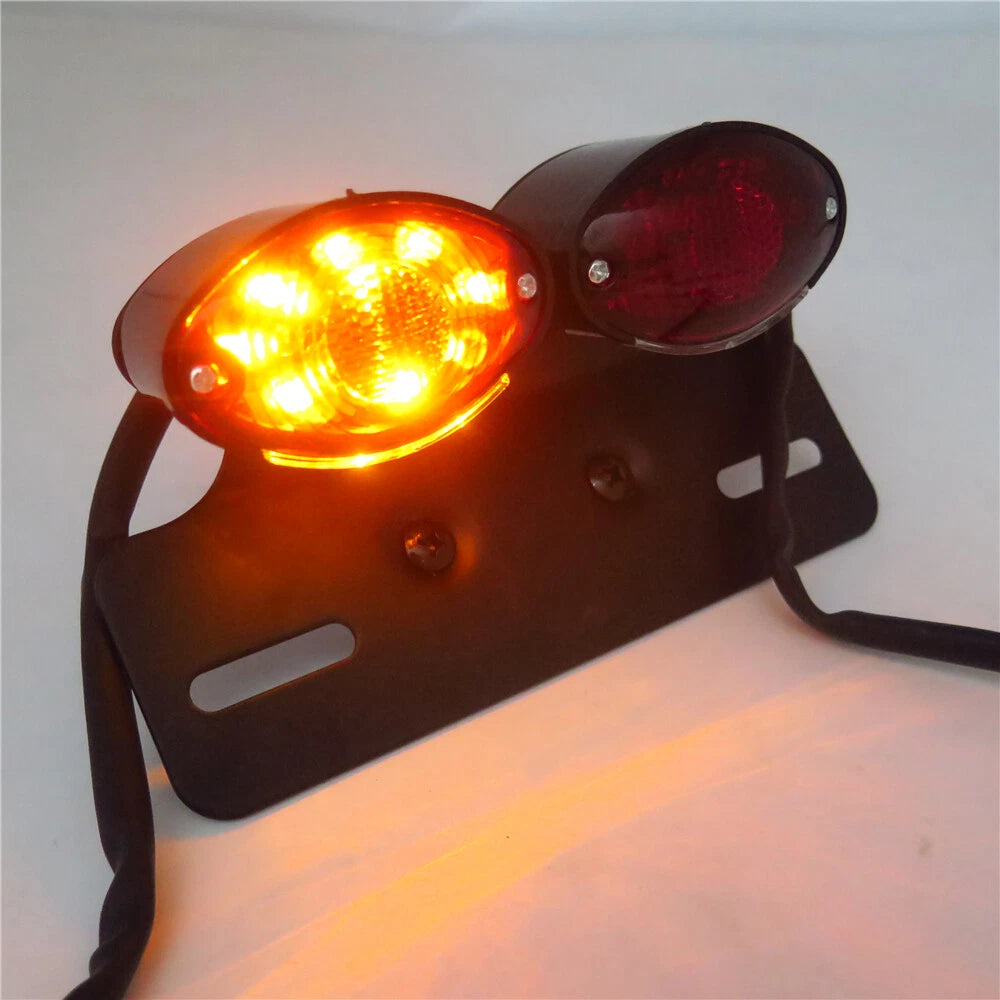 Universal Cat Eye Motorcycle Tail Brake License Plate Light Black Red