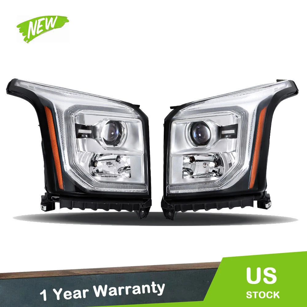 Pair Headlight Assemblies for GMC Yukon/Yukon XL (2015–2017) Halogen LED DRL