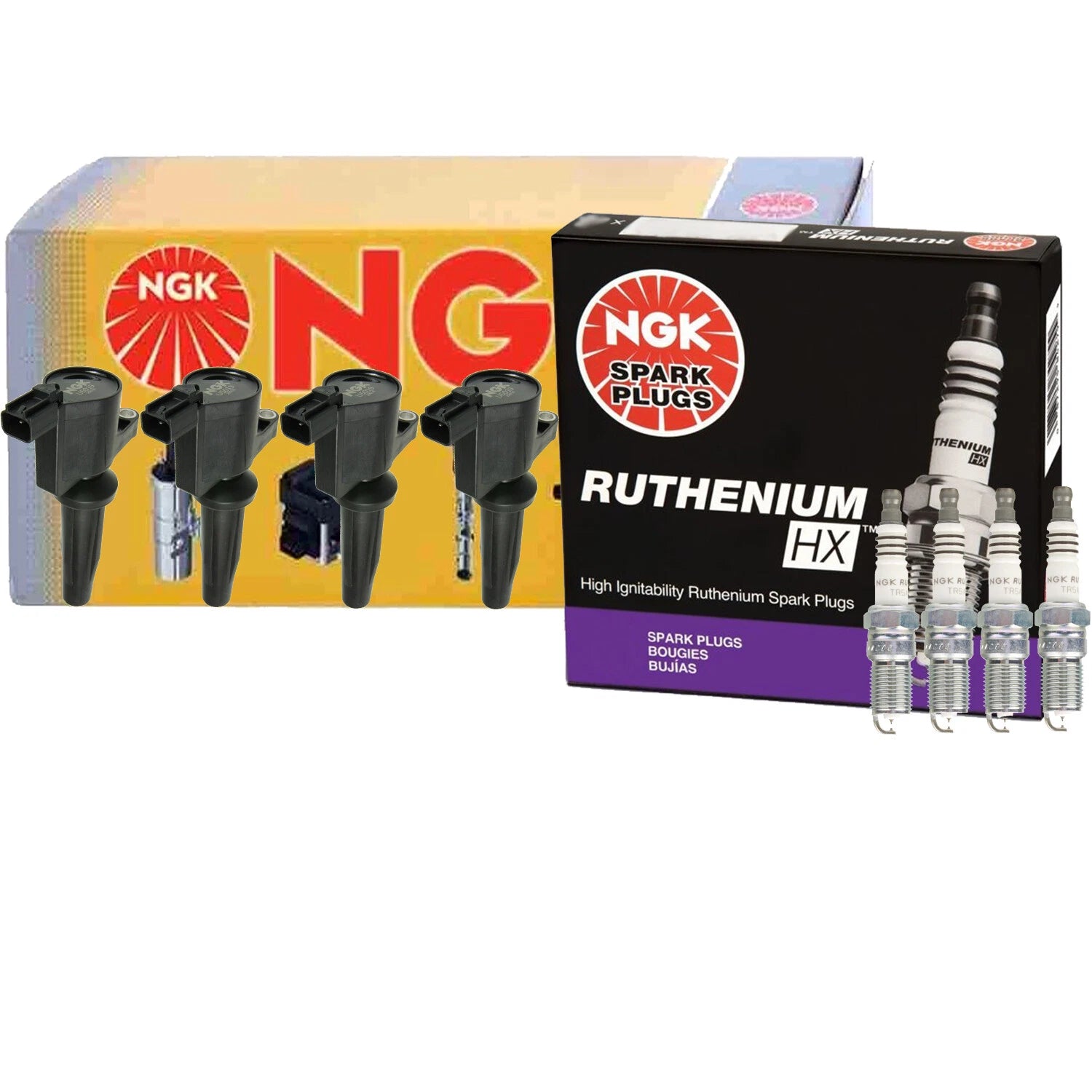 Set of 4 NGK COP Ignition Coils & 4 Ruthenium HX Spark Plugs for Escape Tribute (2001–2012)