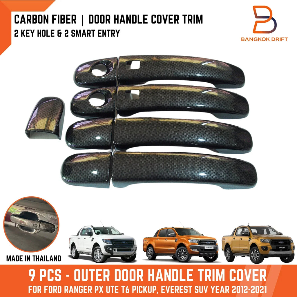 Black Carbon Fiber Door Handle Cover for Ford Ranger T6 PX Everest (12-21)