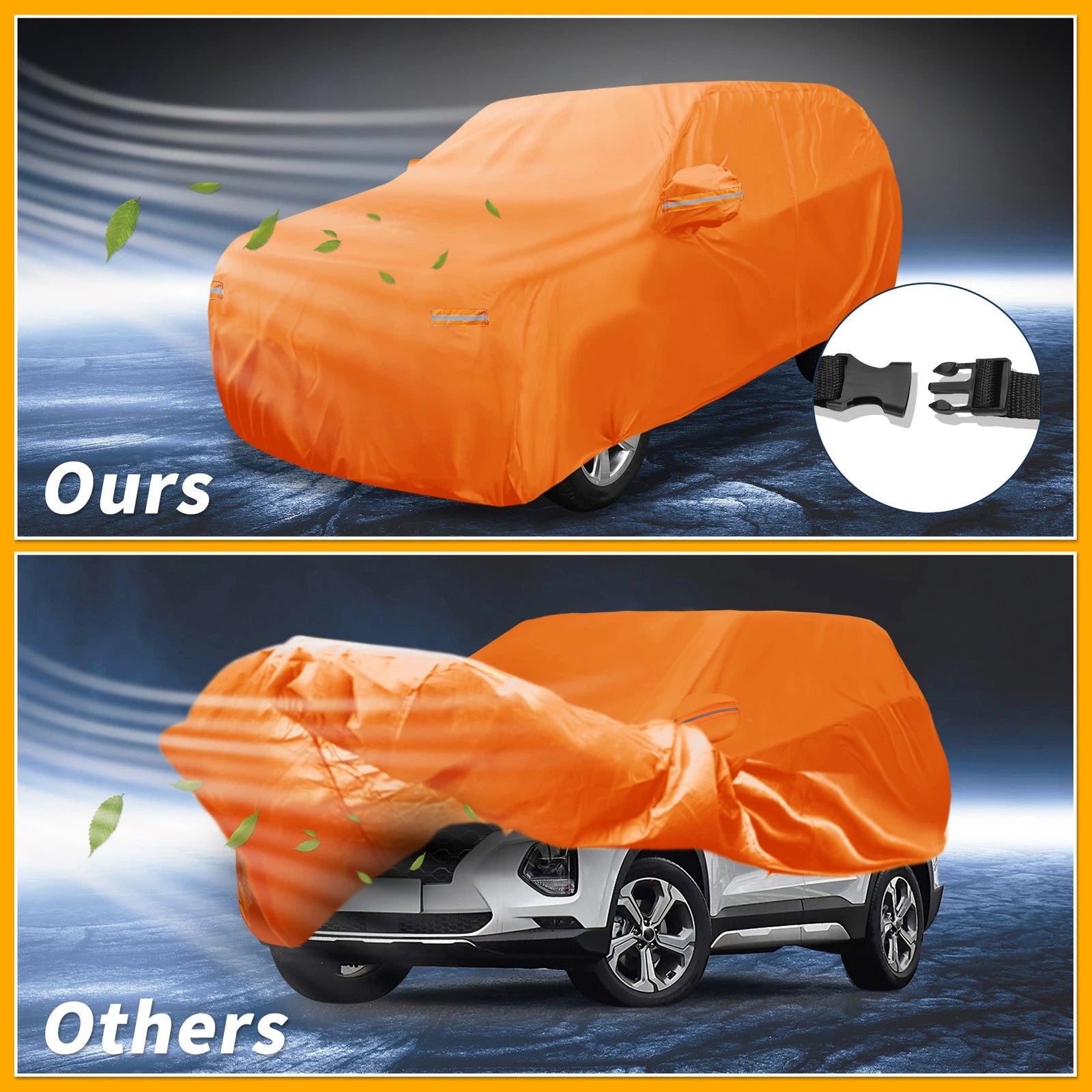 Waterproof Car Cover for Hyundai Santa Fe (2013–2023) - Orange Cotton, Zipper