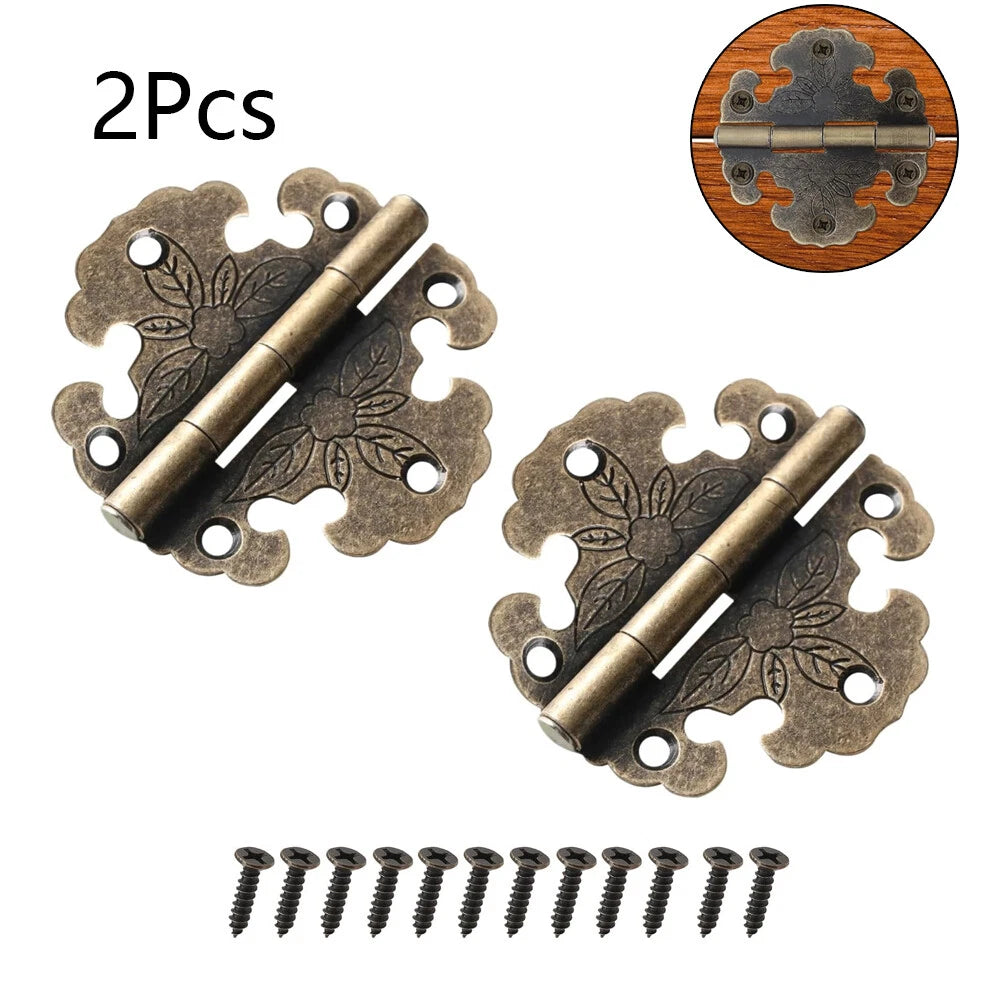 2pc Antique Bronze Hinge for Wooden Box Door Cabinet